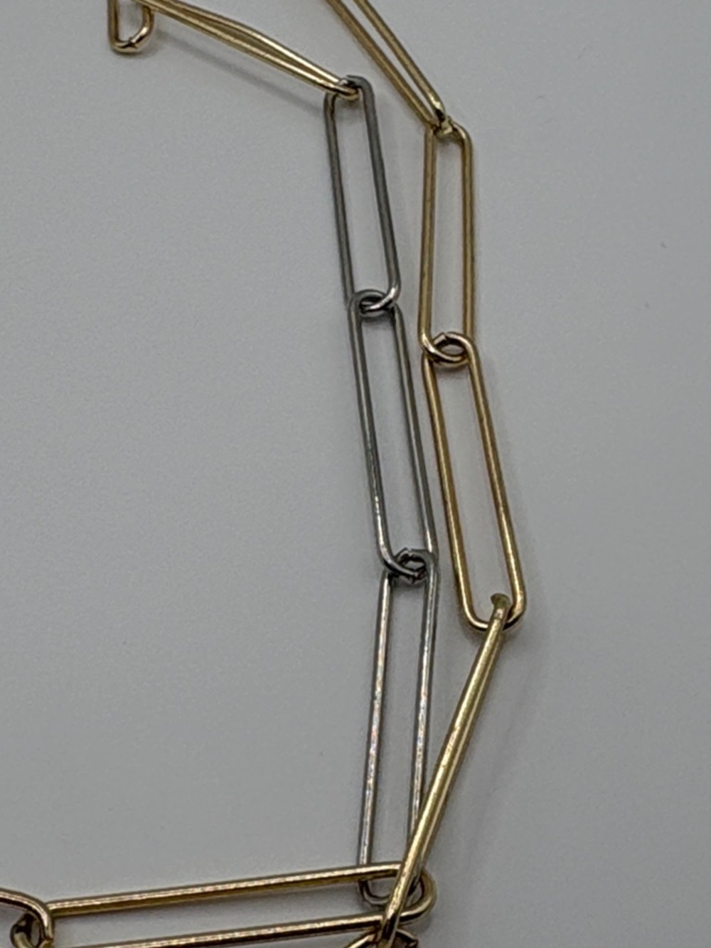 Two-Tone Gold & Silver Paperclip Link Necklace 30-32” Long Paperclip Links - Picture 5 of 6